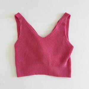 Pink Lily Pink Knit Sleeveless Crop Top Back Twist Womens S Cotton Blend Y2K
